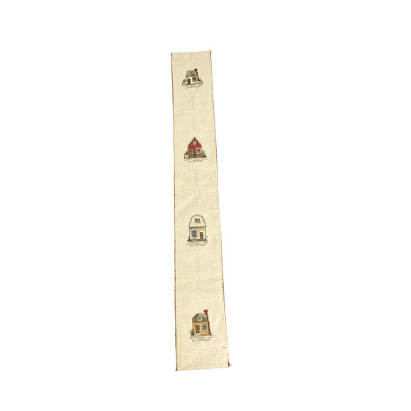 Vtg Williamsburg Cross Stitch Historical Williamsburg Shops Long Wall Hanging